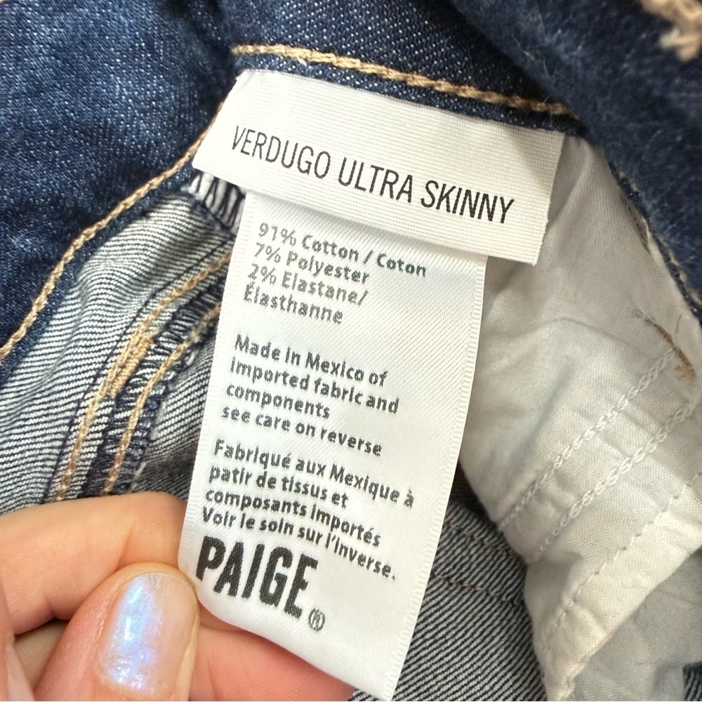 PAIGE Verdugo Ultra Skinny Jeans Ripped Knees Medium Wash Y2K Aesthetic Sz 29 - Picture 11 of 12